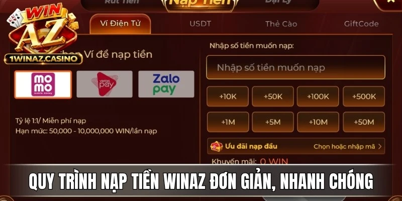 Quy trình nạp tiền WinAZ đơn giản, nhanh chóng